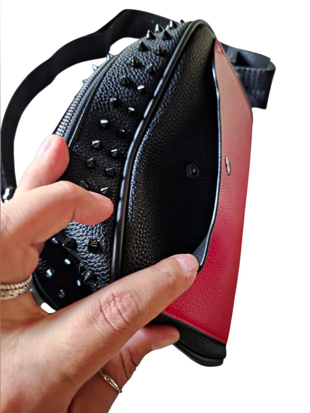 New Black And Red  Studded Crossbody Sling Bag Unisex - Picture 6 of 7